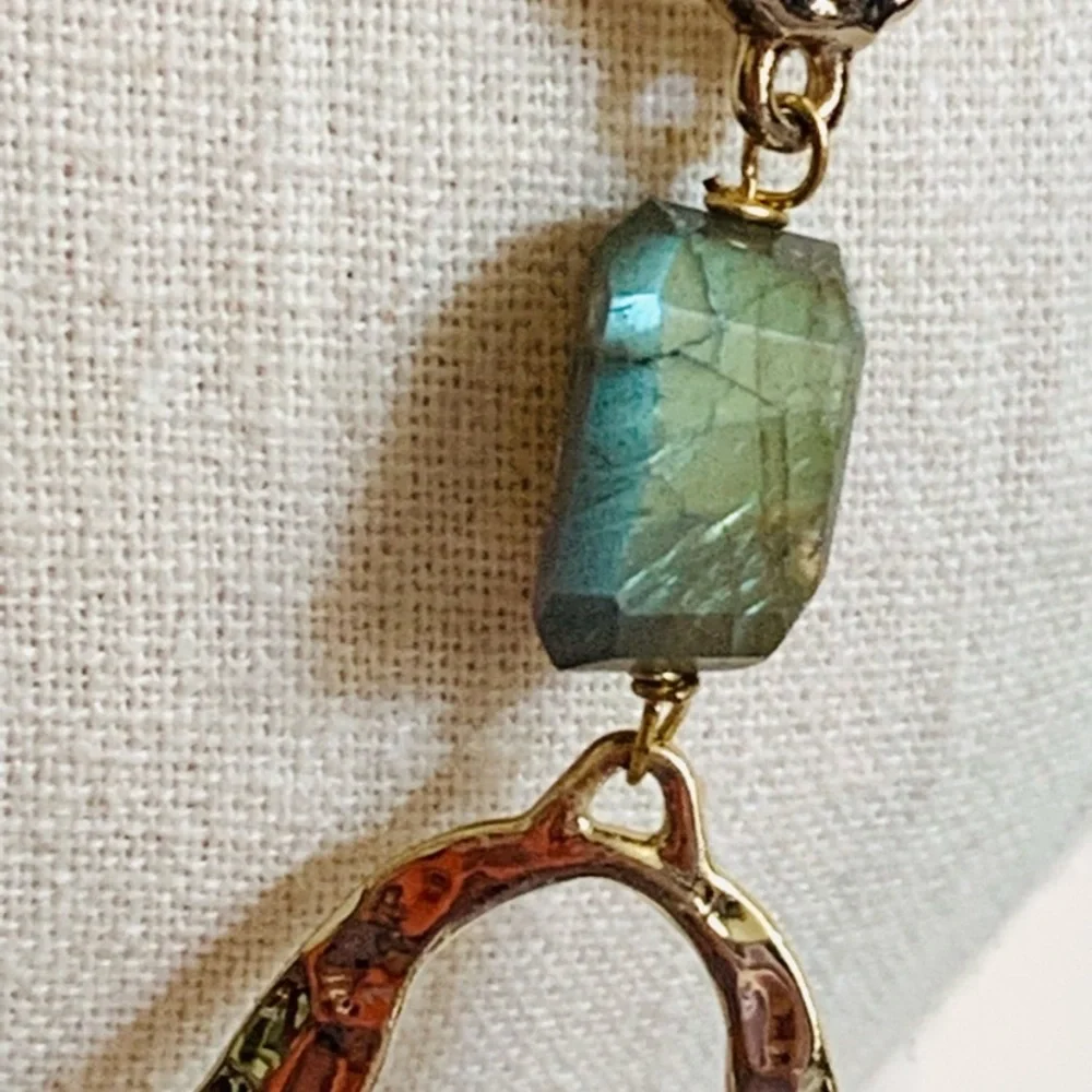 ALEXIS BITTAR • NEW Long Hammered Gemstone Mesh Custom Textured Link Necklace